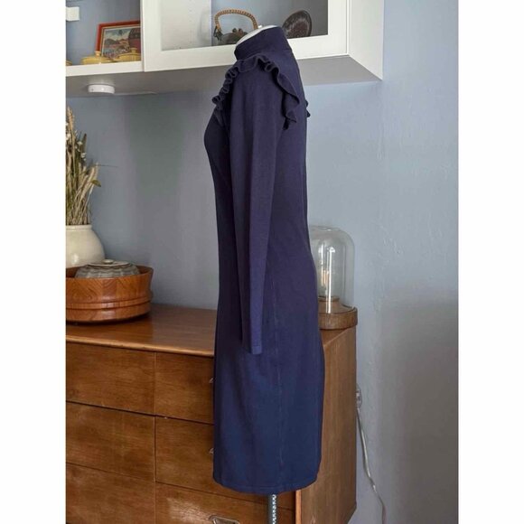 Michael Kors Navy Blue Ruffle Shoulder Sheath Viscose Blend knit Dress Size S - Picture 5 of 9